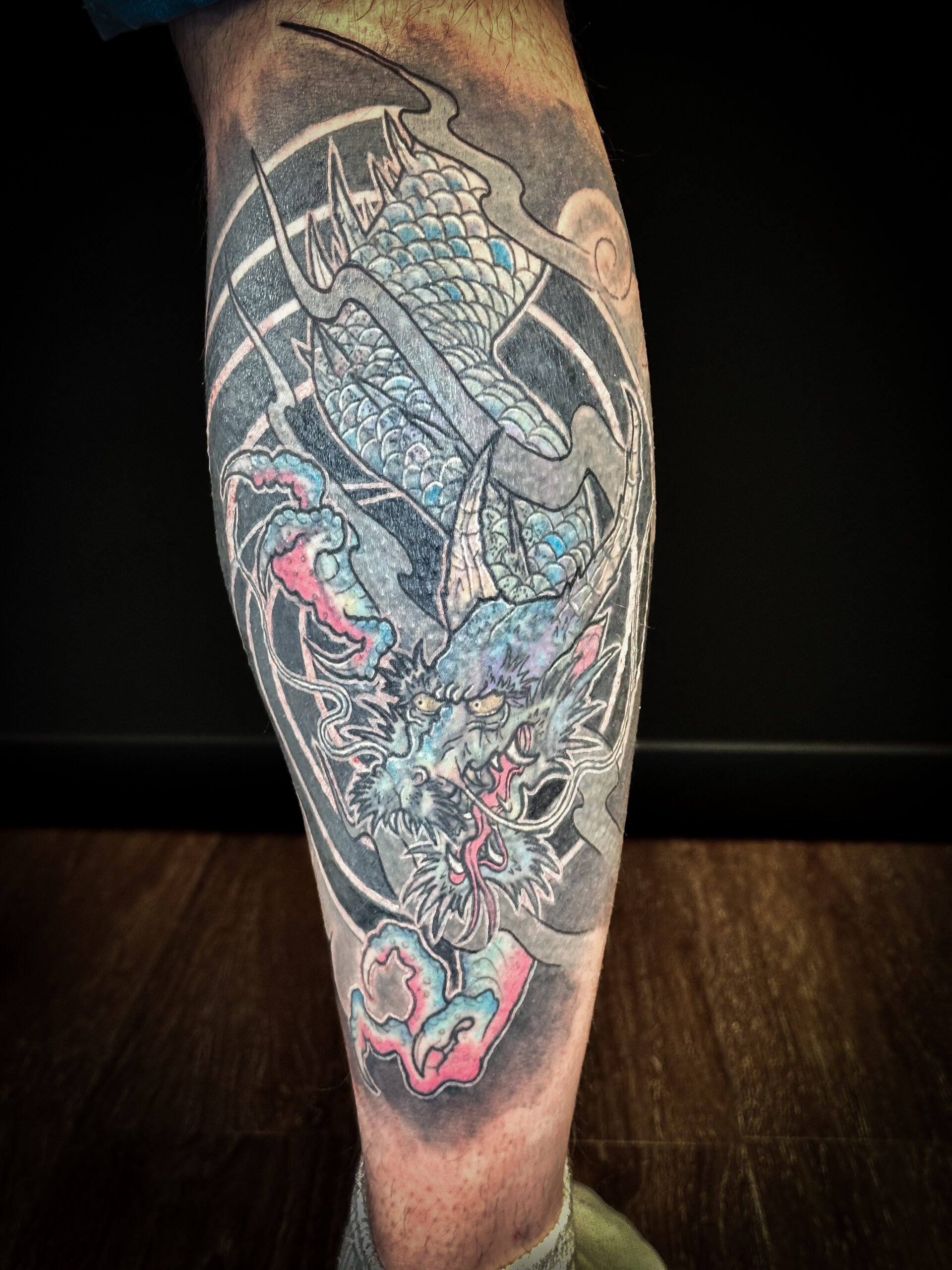 Japanese dragon coverup tattoo